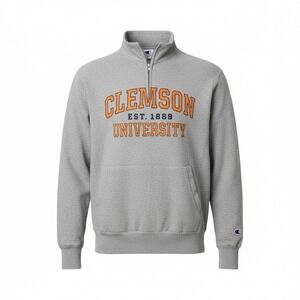 Clemson Tigers Sweater Men Large Gray Pullover Quarter Zip Sweatshirt Heather